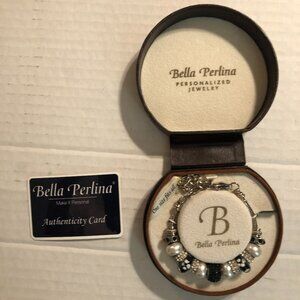 Bella Perlina  charm bracelet black and white crystal beads gift box tags